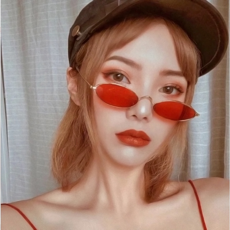 COD Kính Mát Gọng Kim Loại Tròng Nhỏ Hình Oval Thời Trang Hàn Quốc Retro Unisex