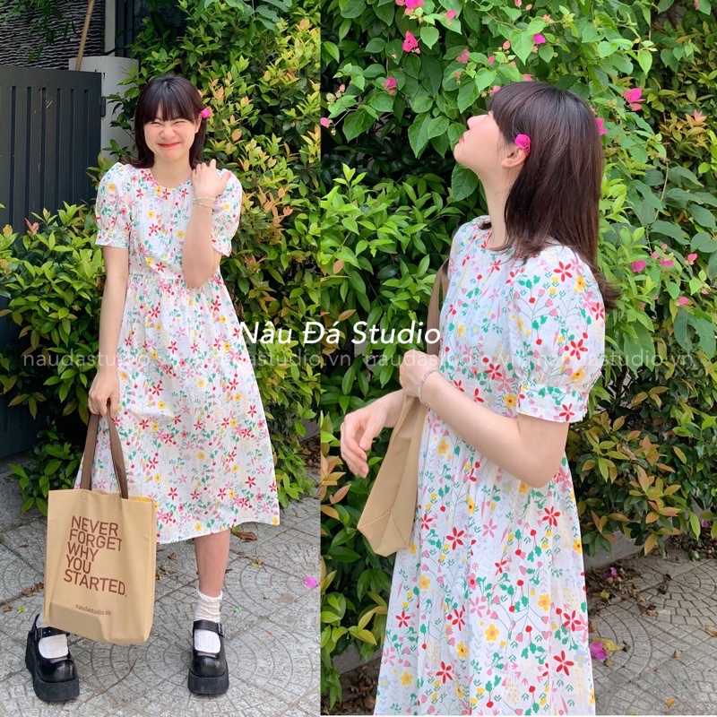 ĐẦM - VÁY HOA THÔ ULZZANG  - NÂU ĐÁ STUDIO.