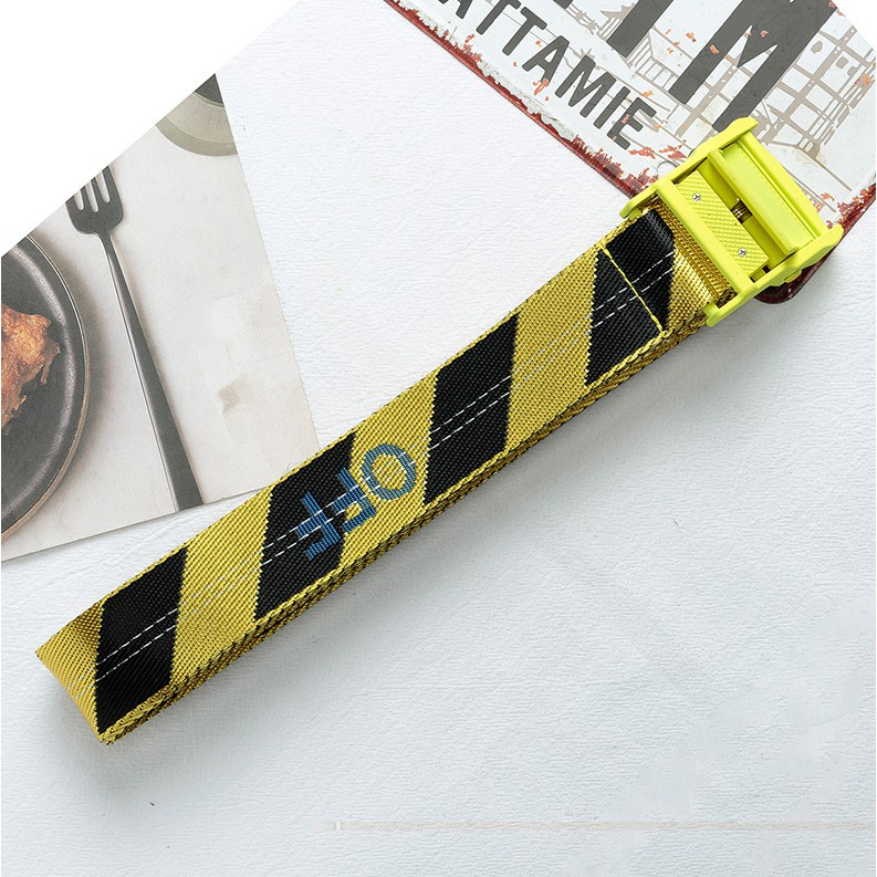 Long-term spot off ow yellow belt17ss white industrial style canvas thêu belt tide