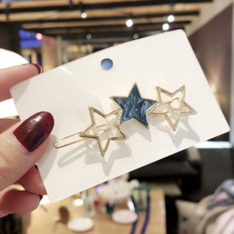 Flgo Kẹp Tóc Kim Loại Hình Ngôi Sao / Hình Học Rỗng Phong Cách Nhật Bản Cho Nữ