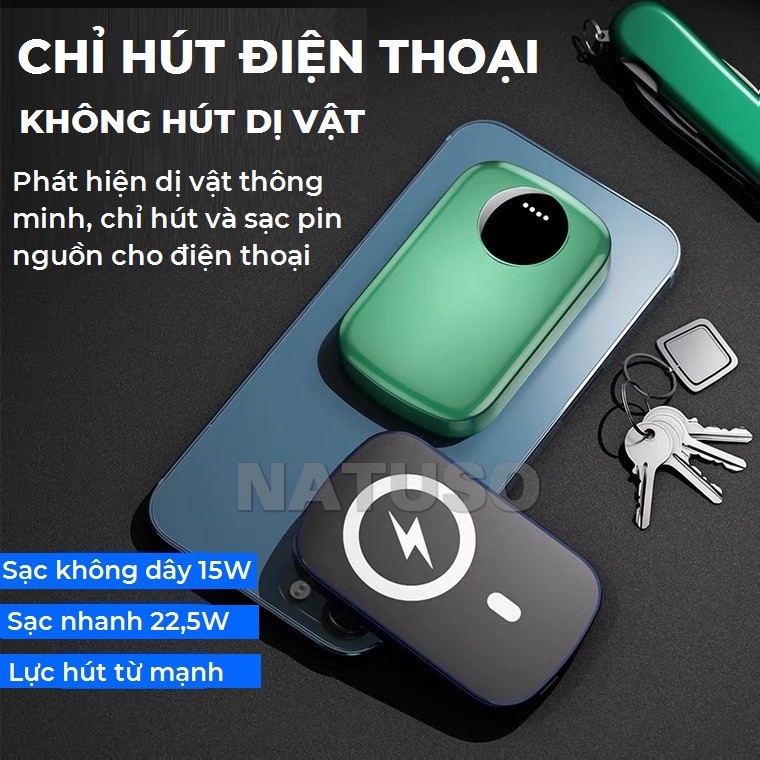 Sạc dự phòng không dây sạc nhanh pin 10000mah mini nhỏ gọn cao cấp cho từ iphone 8/X/11/12/13 – MSF2