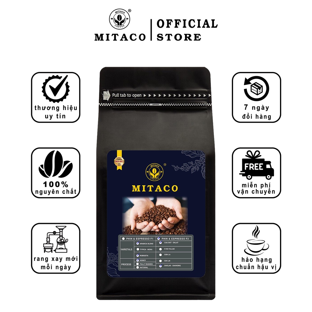 Cà Phê Rang Xay Hảo Hạng F2 MITACO COFFEE (Gói 500g)