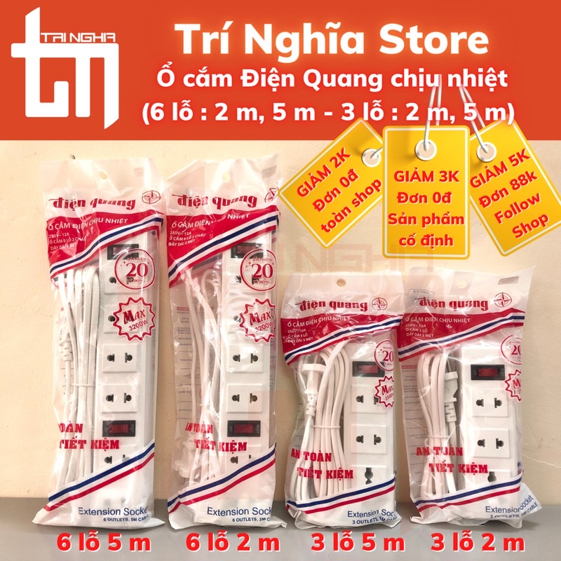 Ổ cắm Điện Quang chịu nhiệt (6 lỗ dây 2m, 5m - 3 lỗ dây 2m, 5m) || Giảm 2k đơn 0đ | Giảm 5k khi follow shop
