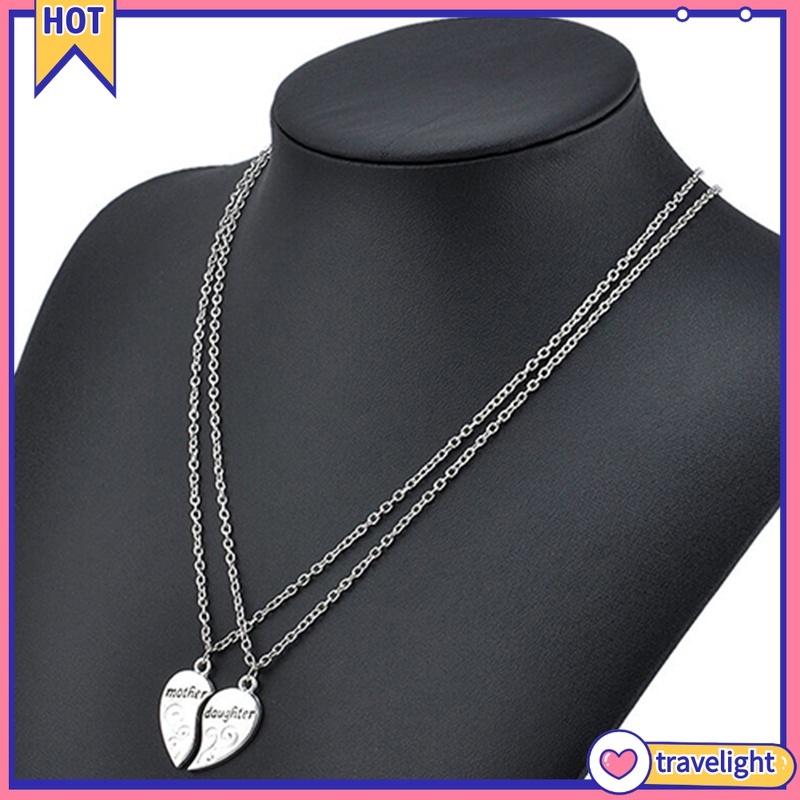 Set 2 Vòng cổ Ghép Hình Trái Tim Khắc Chữ Dành Cho Mẹ Và Con Gái