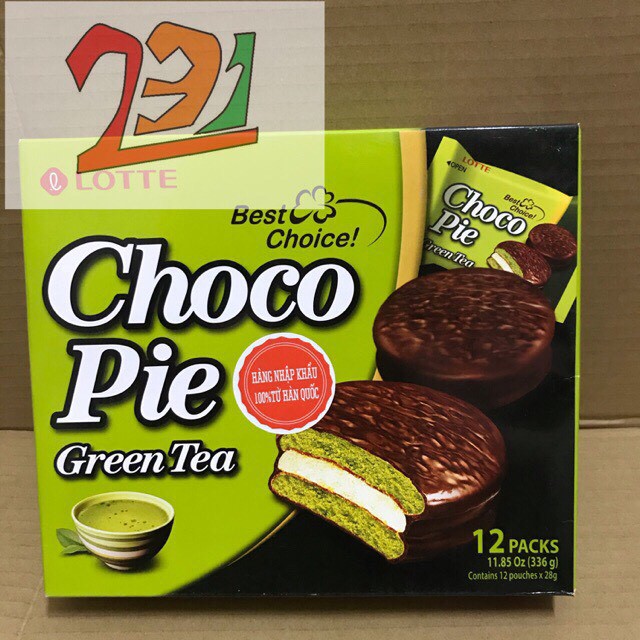 Thanh Hóa - Bánh ChocoPie Lotte Green Tea Trà Xanh Hộp 12 cái 336g