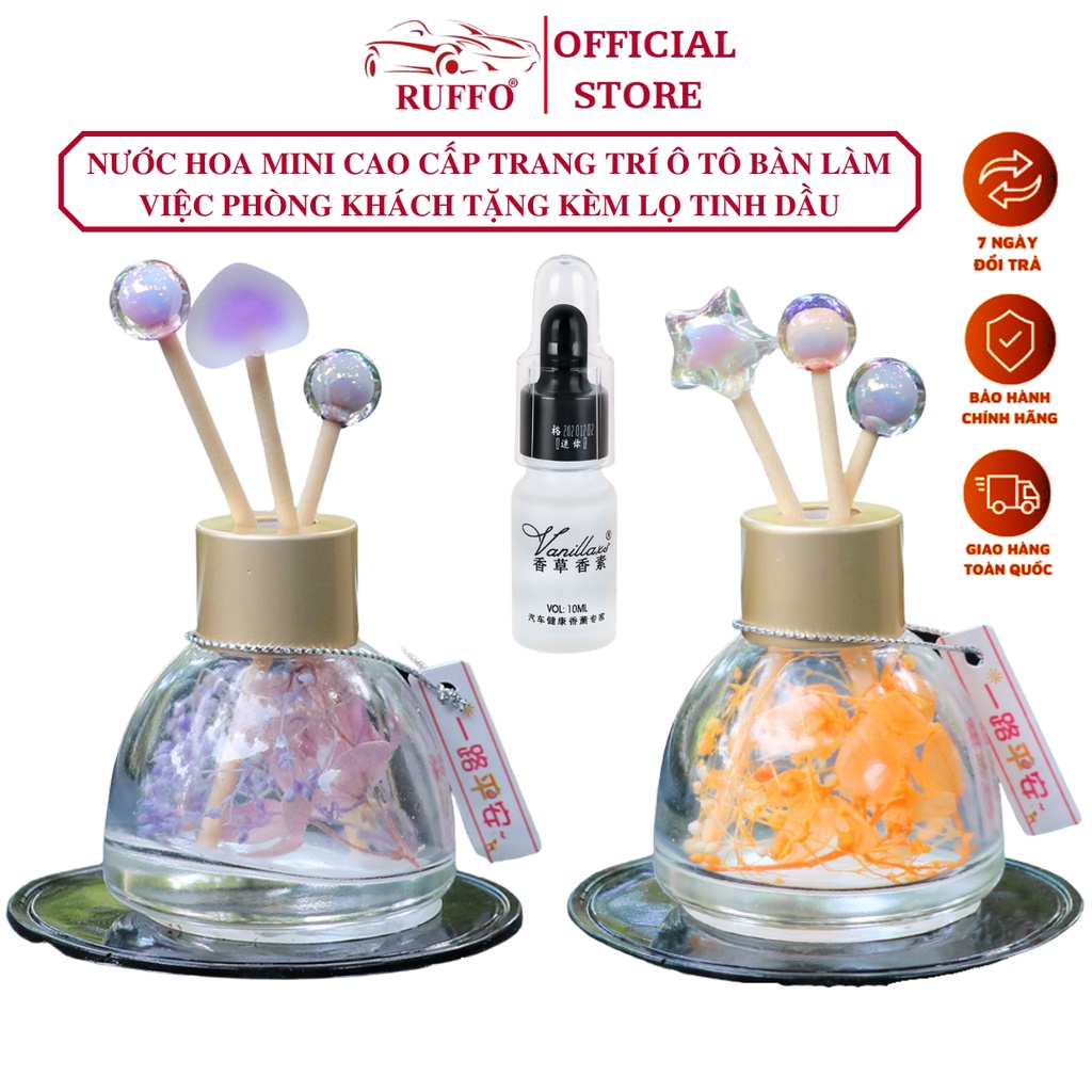 Nước Hoa Khô Mini Ô Tô Ruffo Tặng Kèm Lọ Tinh Dầu Thơm Hương Đặc Biệt 10ml - Phụ Kiện Trang Trí Xe Hơi Cực Xinh