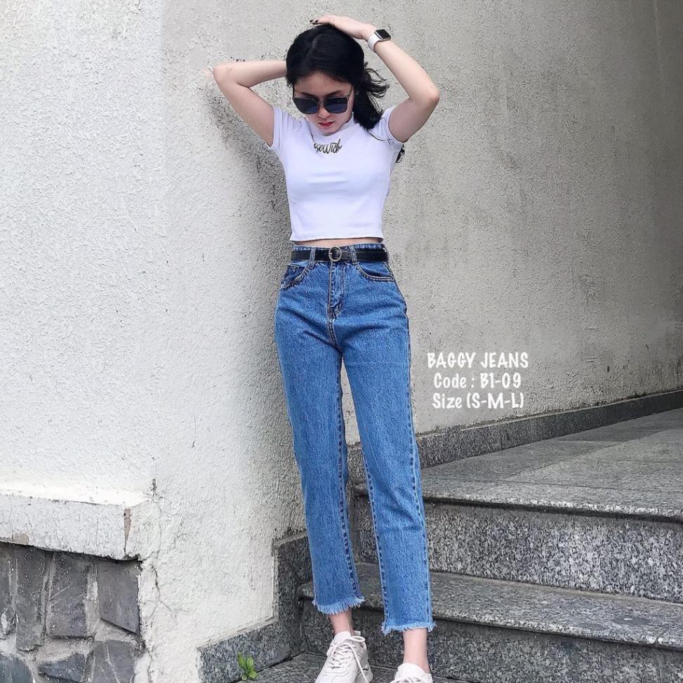 Quần jean nữ baggy tua lai ống nhỏ | BigBuy360 - bigbuy360.vn