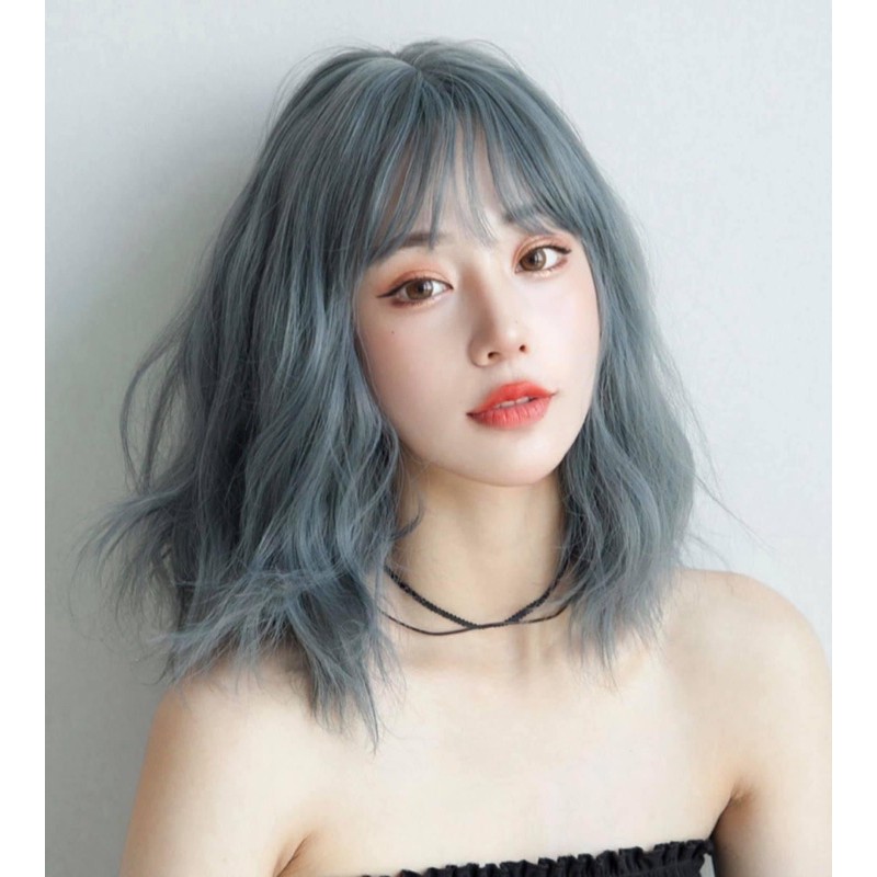 Tóc giả nguyên đầu nữ đẹp xù xanh khói ❤️FREESHIP❤️ mã 3057