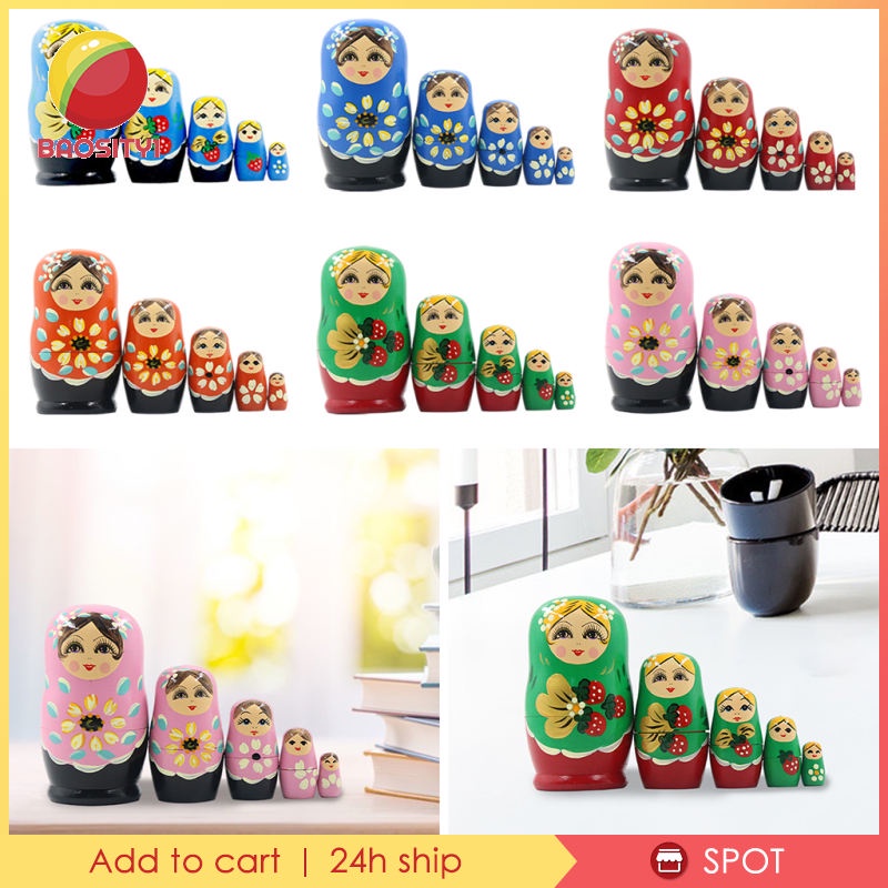 Set 5 mô hình búp bê đồ chơi Nga Matryoshka nhiều màu có thể lồng vào nhau