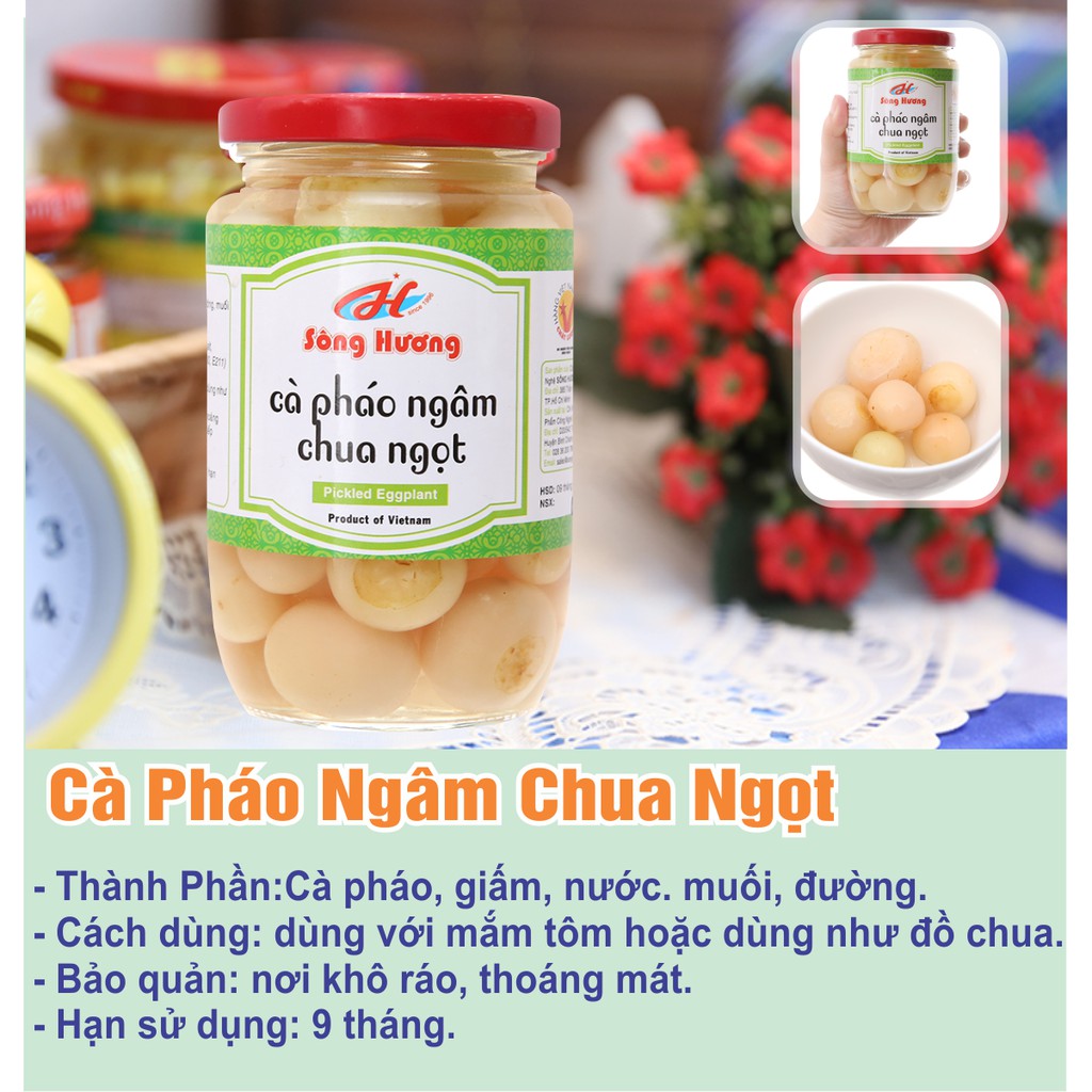 4 Hũ Cà Pháo Muối Ngâm Chua Ngọt Sông Hương Foods Hũ 370g - Ăn kèm cơm , bún , phở , mì tôm , ăn vặt , thịt nướng