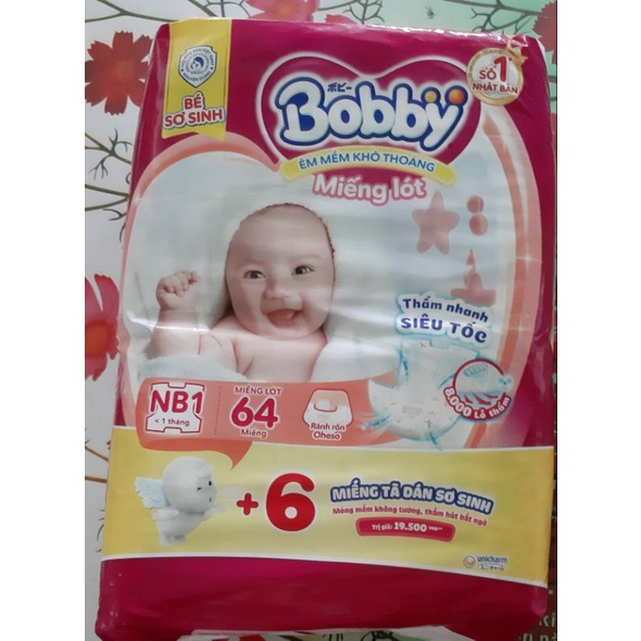 (Tặng 6 miếng) Miếng lót sơ sinh Bobby Newborn1 64 miếng