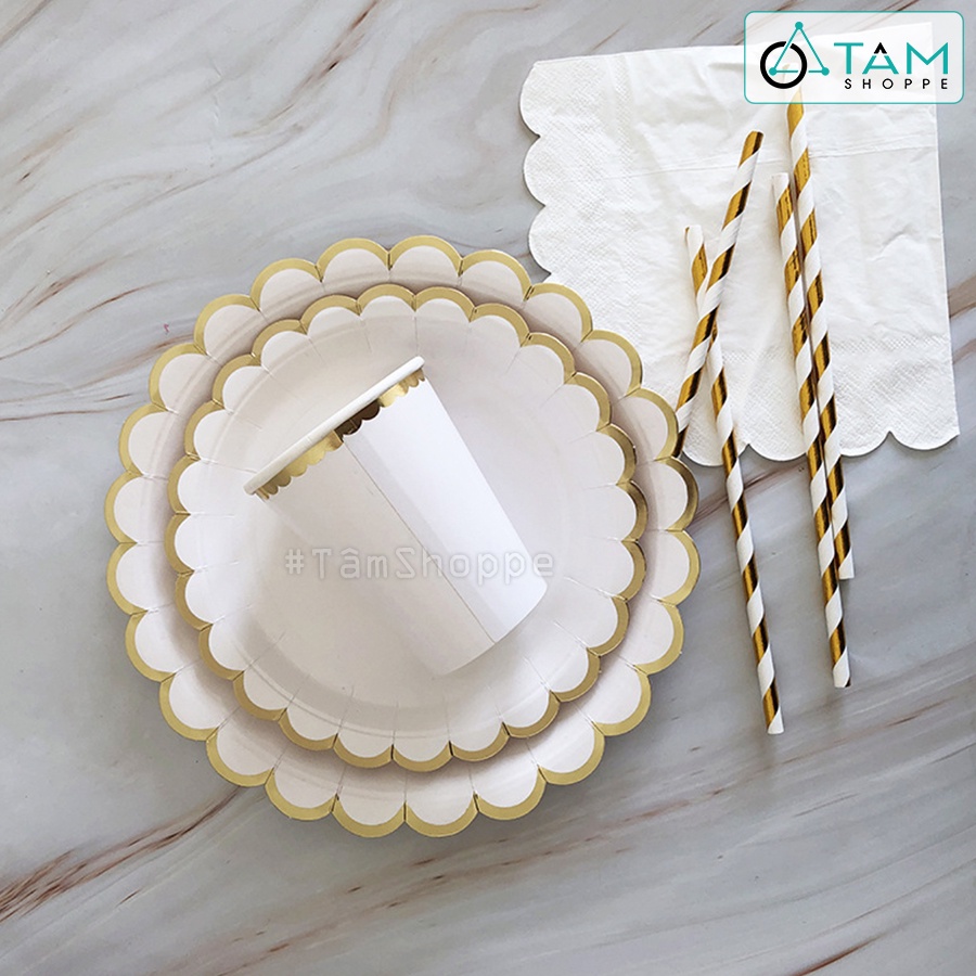 Set đồ giấy trang trí tiệc tông màu Trắng SETDG-06 TAN