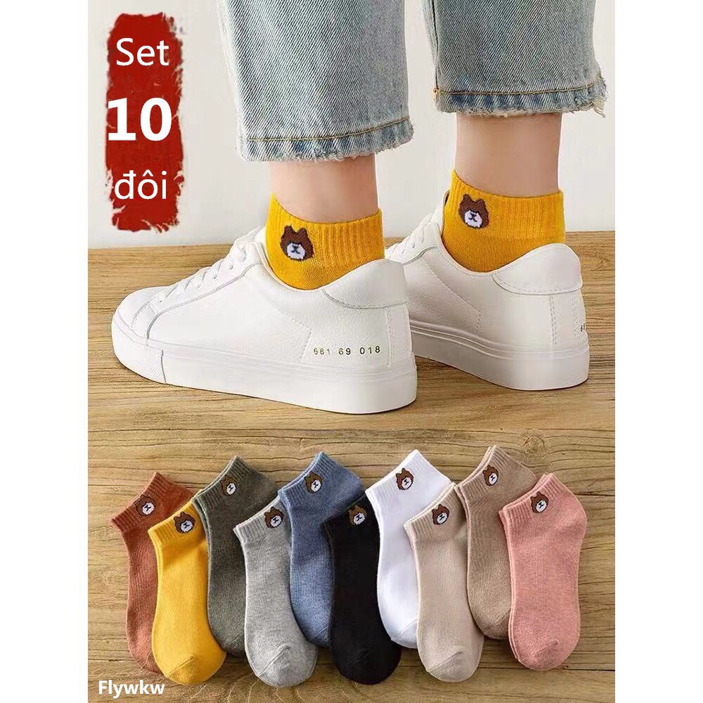 SET 10 đôi Tất/Vớ Gấu cổ ngắn kèm túi gấu siêu cute
