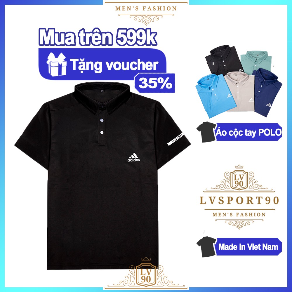 Áo polo 💎Sale💎 Áo thun nam có cổ tay cộc phong cách thể thao chất vải gai thấm mồ hôi thoáng mát in logo LVsport90