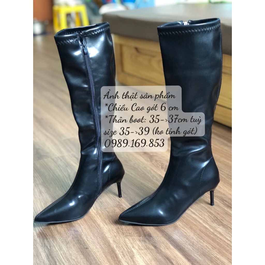 Boot Đùi Nữ Da Mờ Gót Nhọn 6 Phân Bốt Nữ Cao Cổ Khóa Sau Lót Lông (Hàng QC loại 1 xịn 5301)