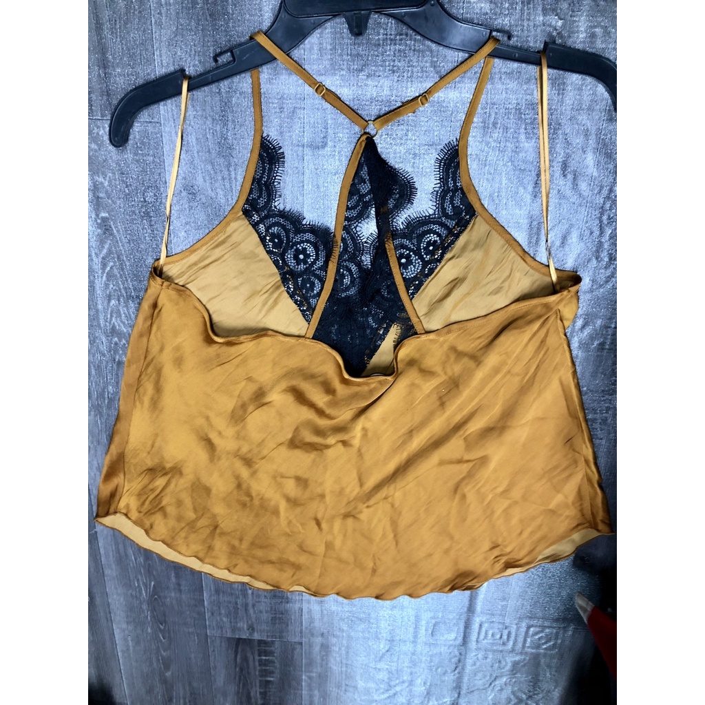 Áo 2 Dây Lụa Pha Ren FREE PEOPLE Màu Xám Khói