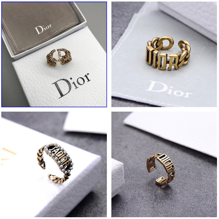 Nhẫn hở bằng đồng thau họa tiết chữ Dior phong cách mới