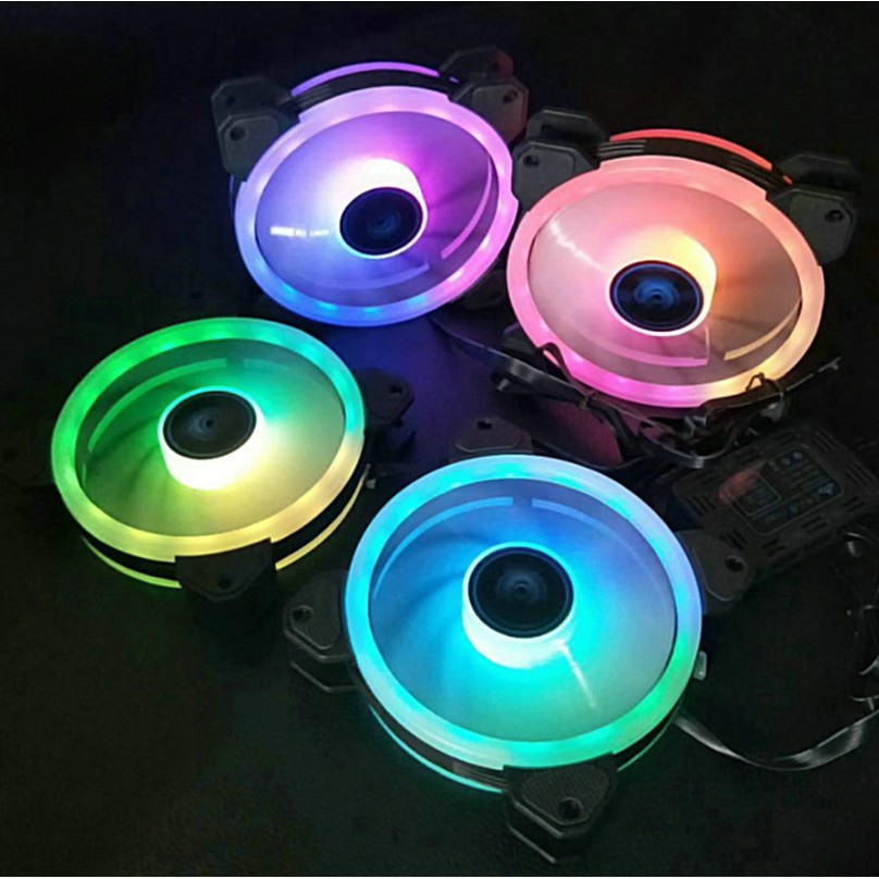 Bộ 5 Quạt Tản Nhiệt, Fan Case Coolmoon V4 Led RGB Dual Ring + Led Rainbow - Kèm Bộ Hub Và Remote