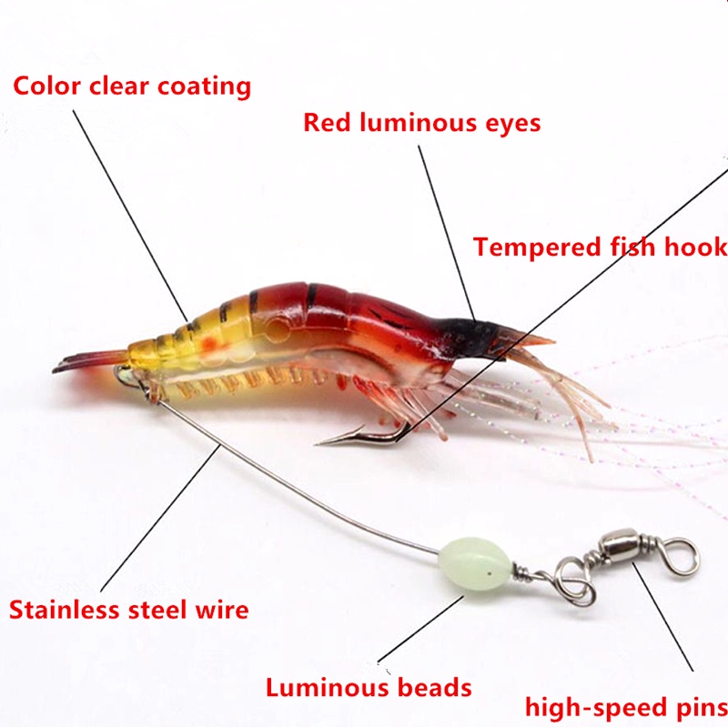 1 Mồi Câu Cá Giả Hình Tôm Bằng Silicone Mềm Phát Sáng