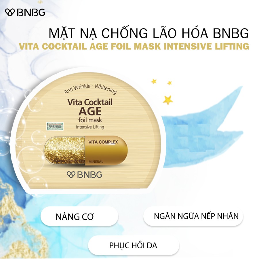 [ Hàng chính hãng ] Combo 5 Mặt nạ thiết BNBG Vita Cocktail Age Foil Mask Lifting x 5