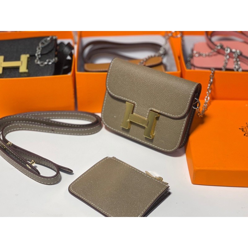 Túi đeo chéo/ đeo hông Hermes HM size mini kèm ví da thật cao cấp