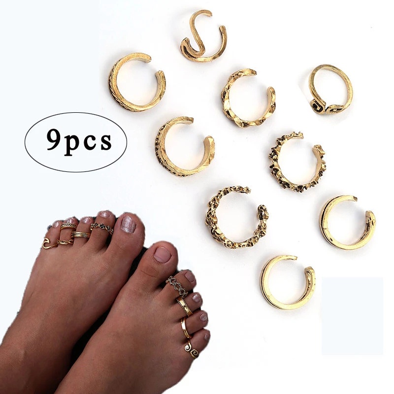 9 Nhẫn đeo ngón chân bằng hợp kim màu vàng/ bạc độc đáo thời trang mùa hè cho nữ
