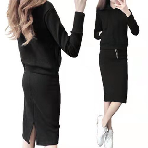 Bộ Áo Hoodie Dáng Rộng + Chân Váy Xẻ Tà Thời Trang Mùa Thu 2020 Mới Cho Nữ