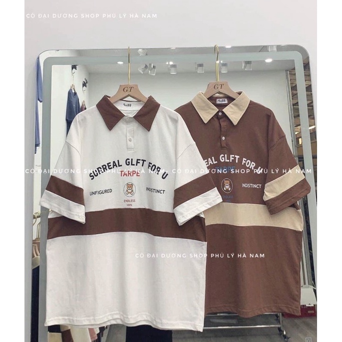 Áo Polo Phối Màu hình gấu phong cách ulzzang