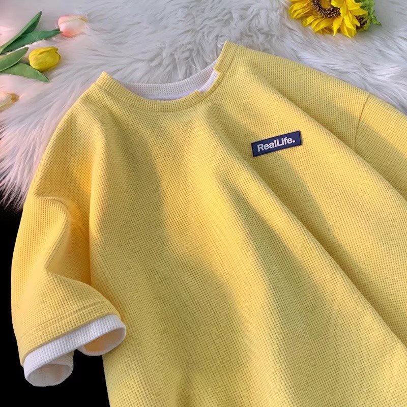 Áo Thun Ngắn Tay Cổ Tròn Dáng Rộng Phong Cách Đường Phố Harajuku Thời Trang Mùa Hè Cho Nam 4 Màu M-3XL