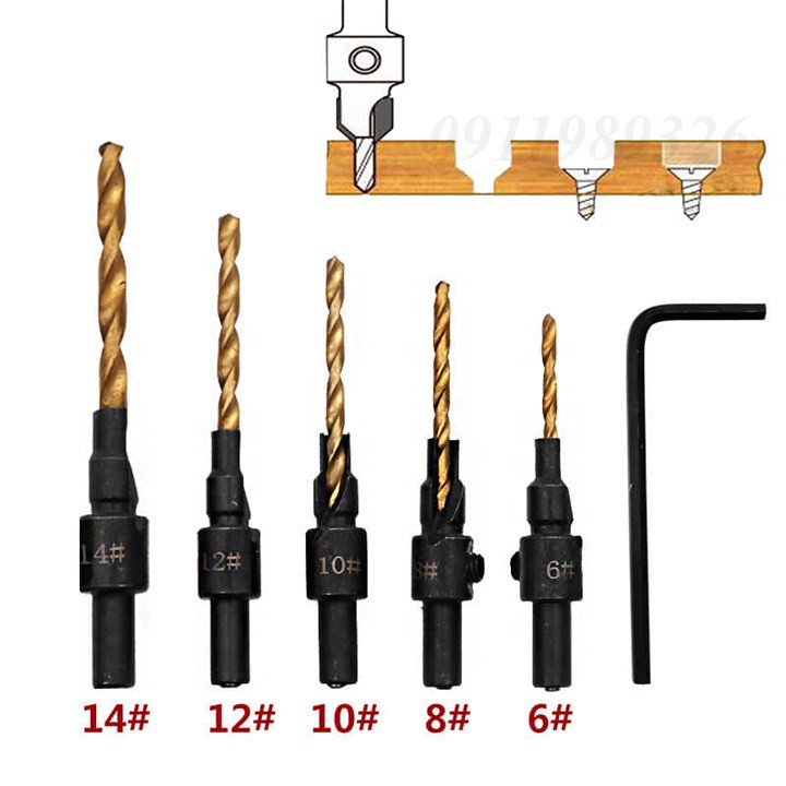 Bộ 5 mũi khoan âm vít gỗ ❤️FREESHIP❤️ Mũi khoan 2 tầng - mũi khoan gỗ