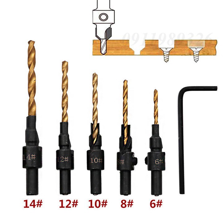 Bộ 5 mũi khoan âm gỗ khoan doa âm bắt vít chìm