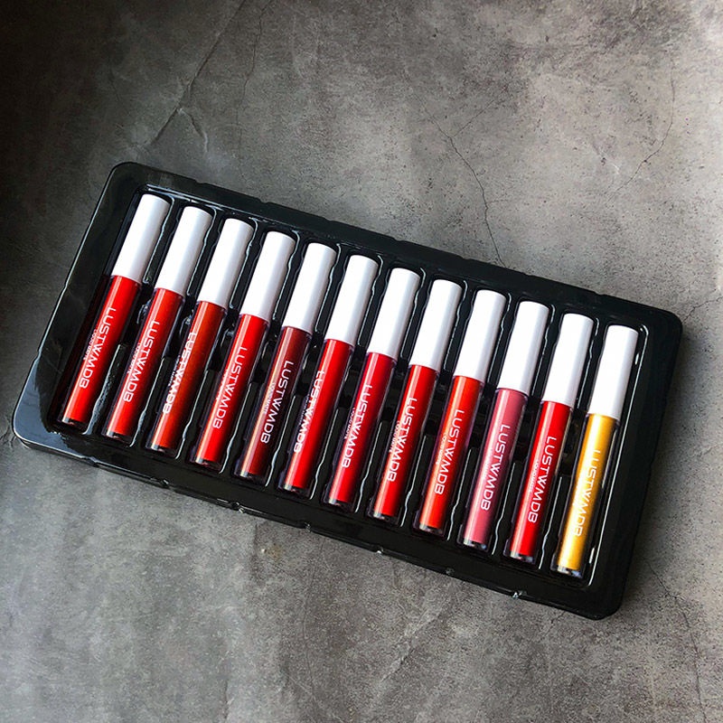 【12Pack】Matte Finish Lip Glaze Set Long Lasting and Does Not Fade No Stain on Cup Waterproof Student Lipstick Valentine's Day Gift