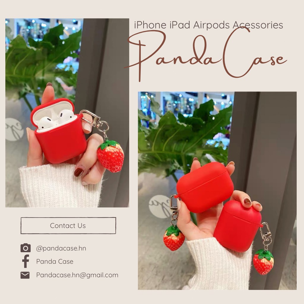 Vỏ case dâu đỏ bảo vệ bao đựng tai nghe airpods 1 2 - Ốp airpods chống va đập, chống bẩn, kèm móc khoá như hình