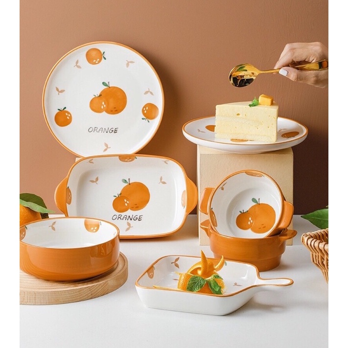 Bát Đĩa Sứ Decor Chén Dĩa Hoạ Tiết Quả Cam Gốm Sứ Cao Cấp Phong Cách Bắc Âu