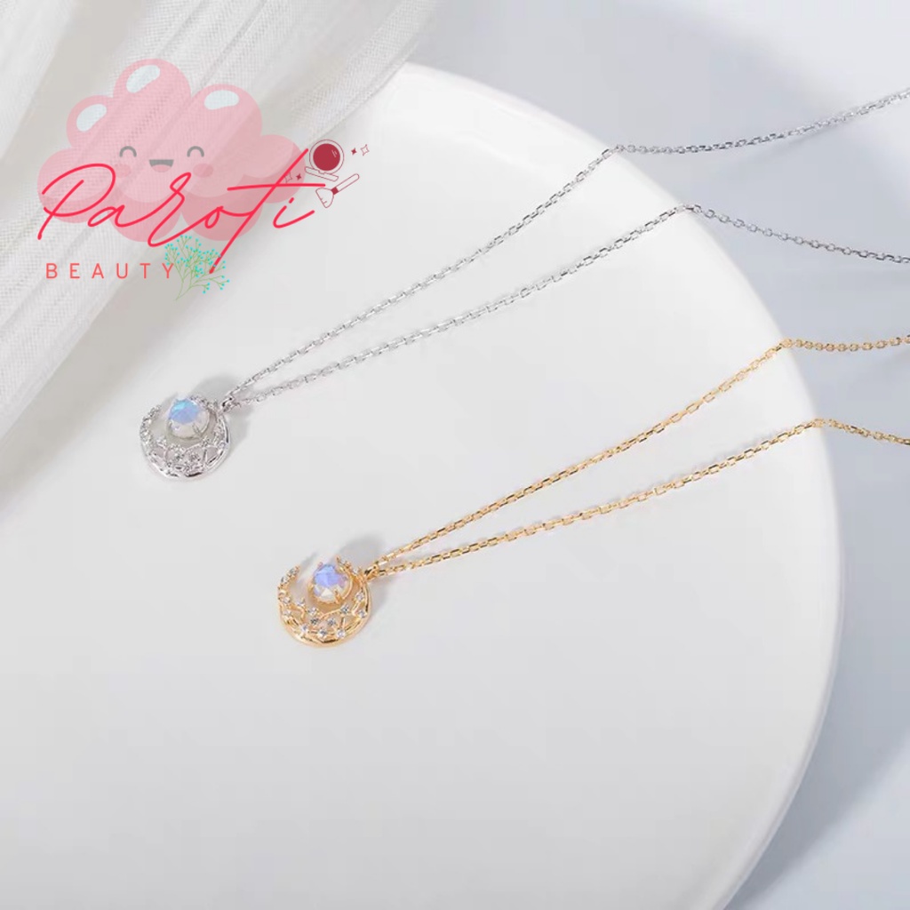 Vòng cổ bạc mặt trăng và ngôi sao phong cách Hàn Quốc