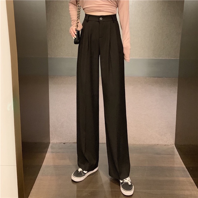 (Hàng có sẵn) Quần suông rủ chất cực đẹp (loại dài qua mắt cá chân, quần cạp cao, ống suông rộng)