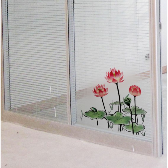 Decal trang trí dán kính cao cấp Búp Sen Hồng