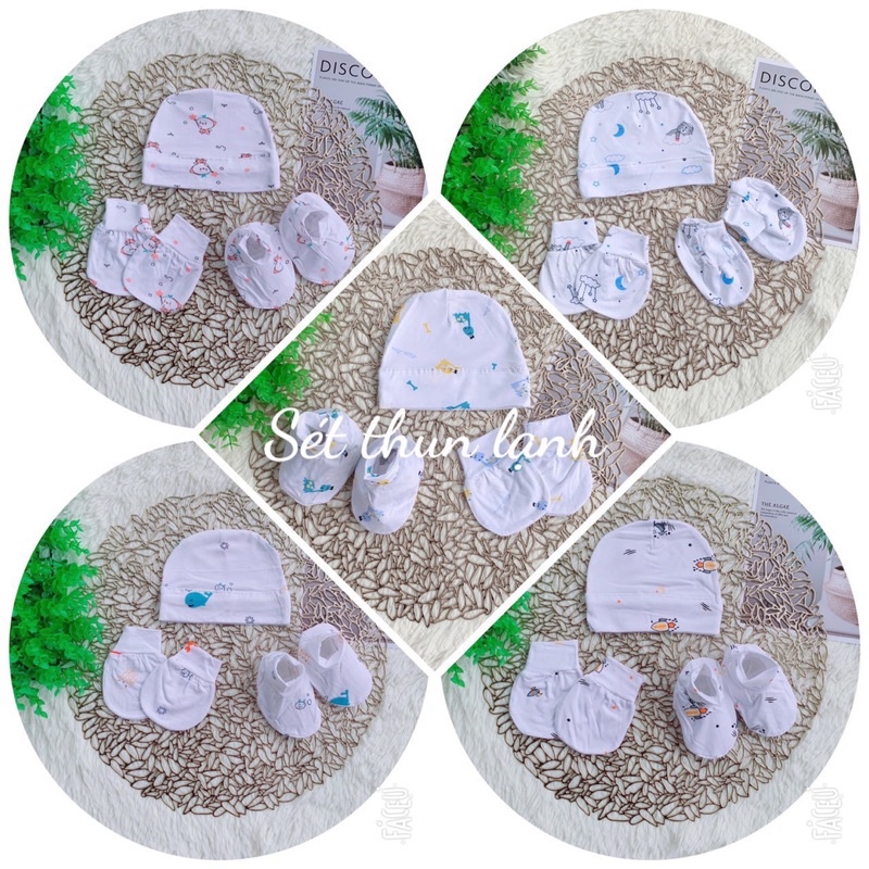 Set mũ, bao tay, bao chân cotton cho bé sơ sinh