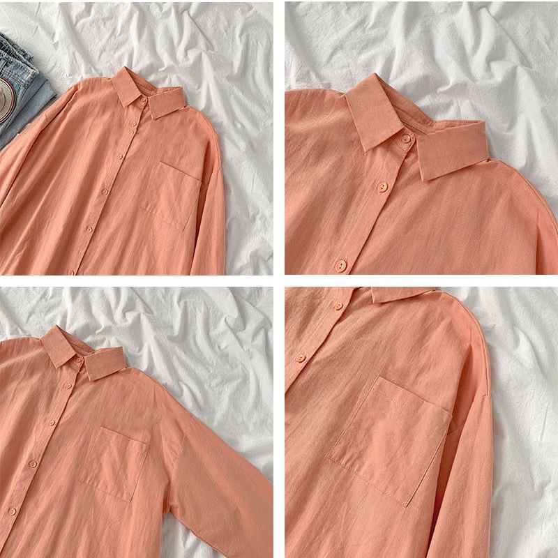 Áo sơ mi nữ tay dài màu trơn phong cách Hàn Quốc mới