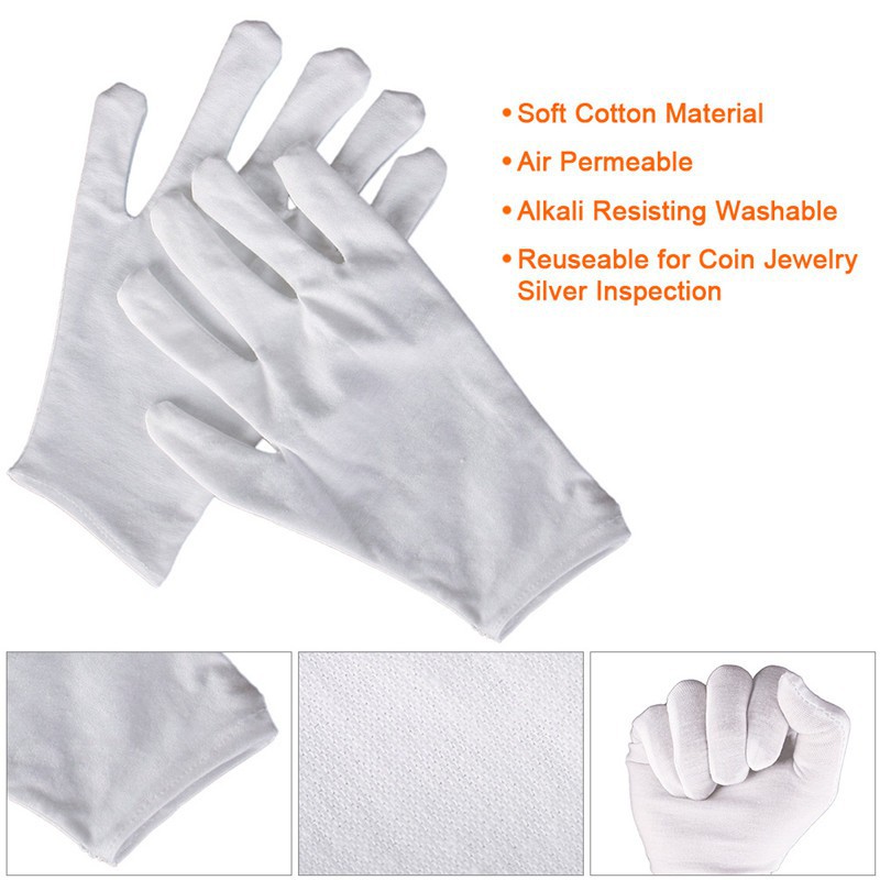 Đôi bao tay vải màu trắng dùng để kiểm tra đồ trang sức
