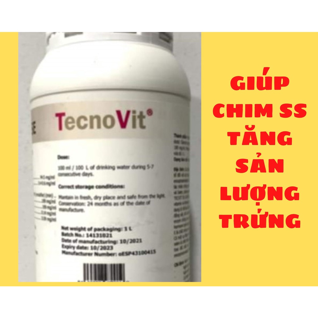 Tecnovit hổn hợp vitamin hỗ trợ tăng sản lượng trứng cho chim sinh sản. Xuất xứ Tây Ban Nha. Chai nhỏ 10ml