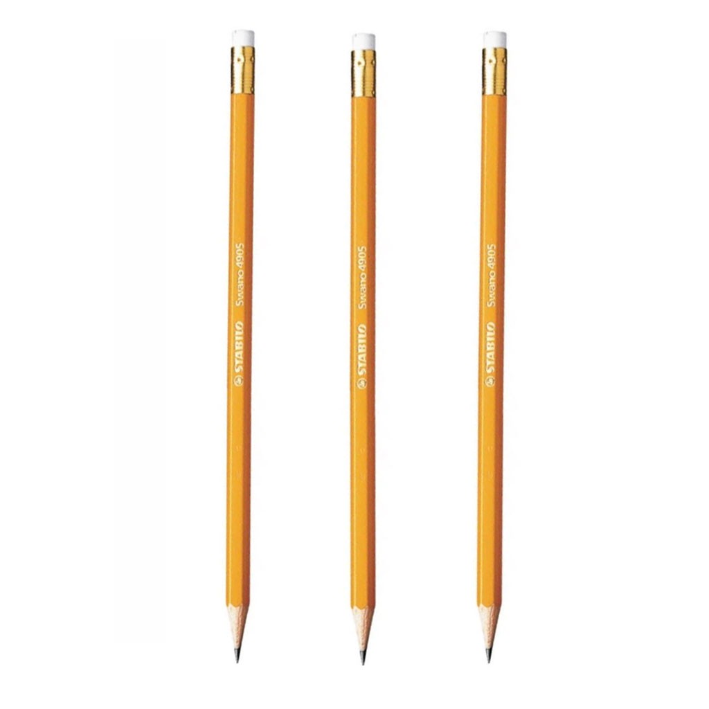 Hộp 12 cây bút chì gỗ STABILO Swano có đầu tẩy thân vàng (PC4905/12-HB)