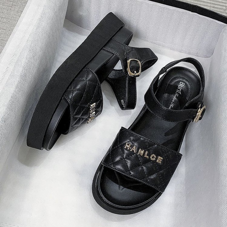 sandal nữ Thick Bottomed One Line Buckle Letter Open Toe Sandals for Women | BigBuy360 - bigbuy360.vn