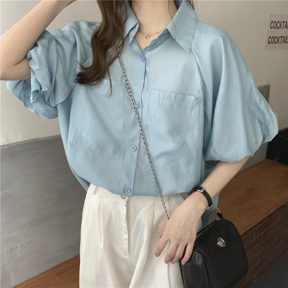 Áo Sơ Mi Tay Phồng Cổ Bẻ Phong Cách Retro 50049