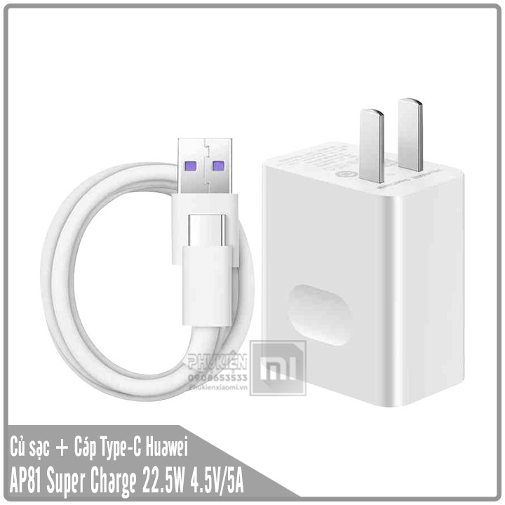 Bộ sạc HUAWEI Super Charge AP81 (HW-050450C00) Củ sạc + Cáp USB Type-C 22.5W