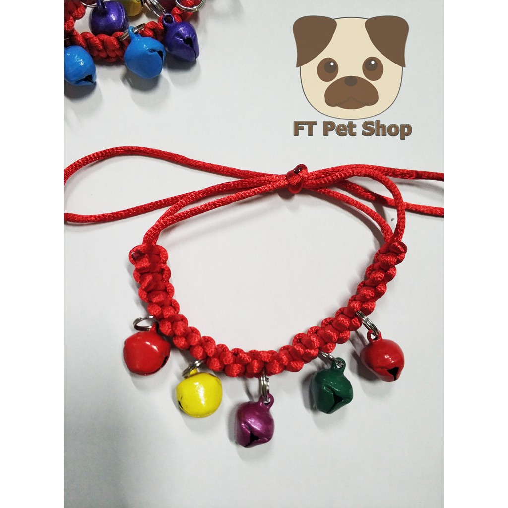 Vòng Cổ Cho Chó Mèo Siêu Dễ Thương Chỉ Đỏ Vàng 5 Chuông Màu