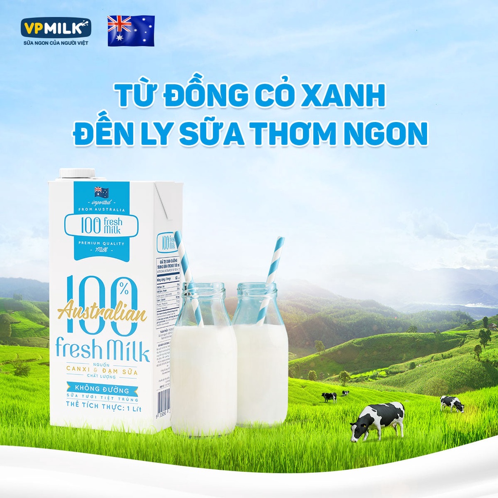 Sữa Tươi Tiệt Trùng VPMilk Fresh Australian Milk Không Đường 1 Lít