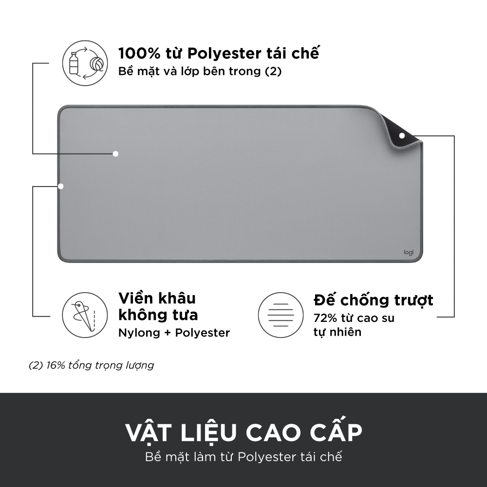 Bàn di chuột cỡ lớn Logitech Deskmat Studio Series - Đế cao su chống trượt, lướt dễ dàng, bề mặt chống đổ tràn, nhỏ gọn