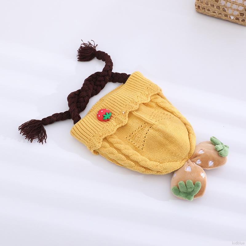 Mũ trùm đầu dệt kim giữ ấm in hình quả dâu dễ thương cho bé gái 0-1 tuổi