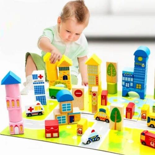 [Sale sốc] Đồ chơi xếp hình thành phố bằng gỗ cho bé gái, trai, trẻ em thông minh lắp ráp ghép phát triển trí tuệ